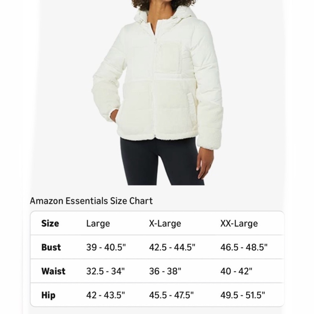 Amazon Essentials Hooded Sherpa Puffer Jacket Ivory XXL - Picture 14 of 16